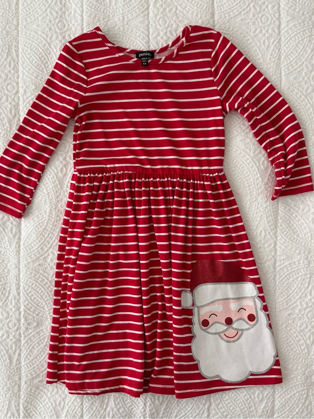 Zunie Red and White Stripe Santa Appliqué Dress